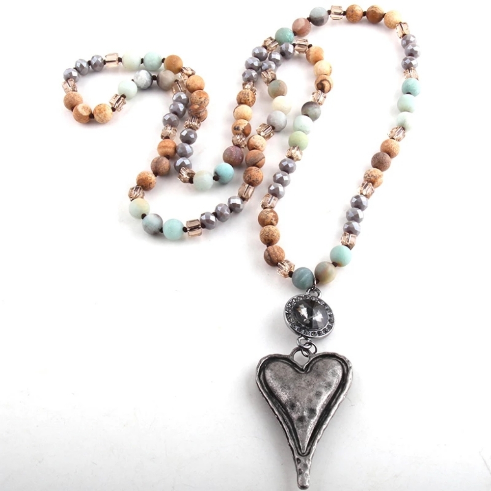 Anthropologie Multicolor Beaded Necklace with Heart Pendant